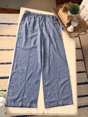 NWOT GAP Chambray Pull-On Wide-Leg Pants in Blue linen size medium